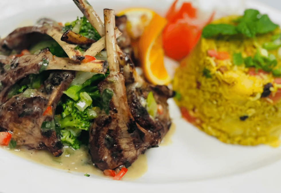 Rack of Lamb & Pineapple Fried Rice.