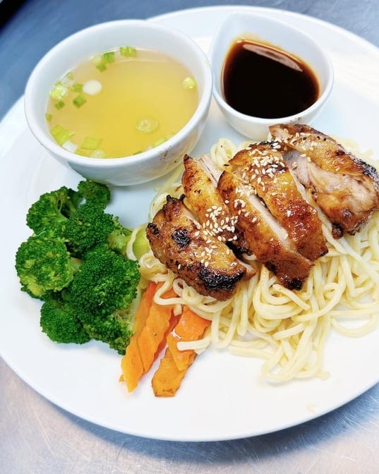 Teriyaki with Lo Mein And Soup.