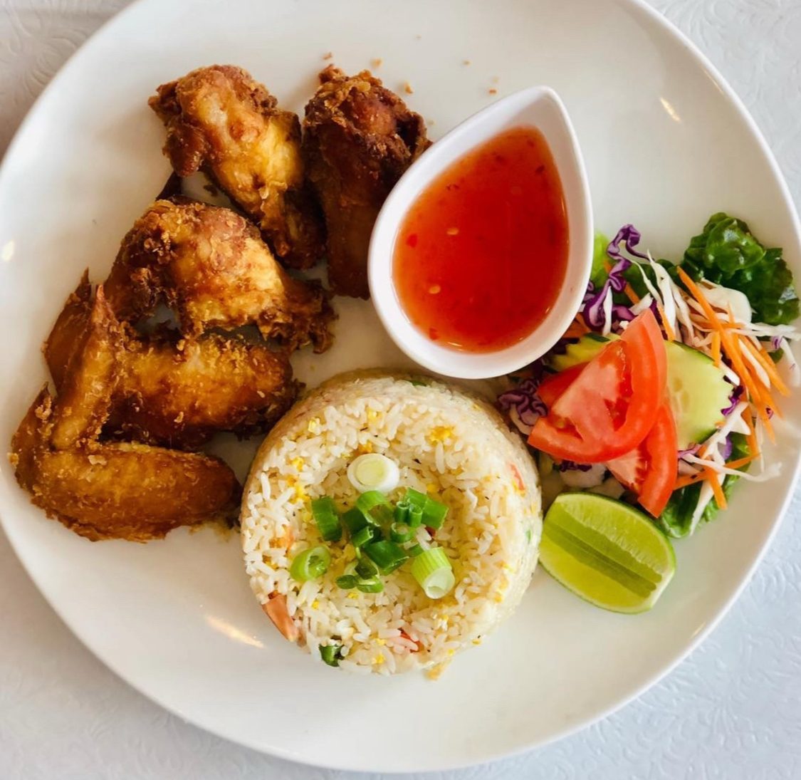 Thai Fried Rice W/ 5pc Chicken Wing.