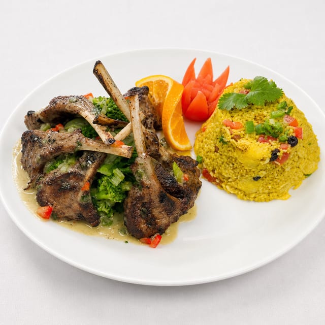 Rack of Lamb & Pineapple Fried Rice.